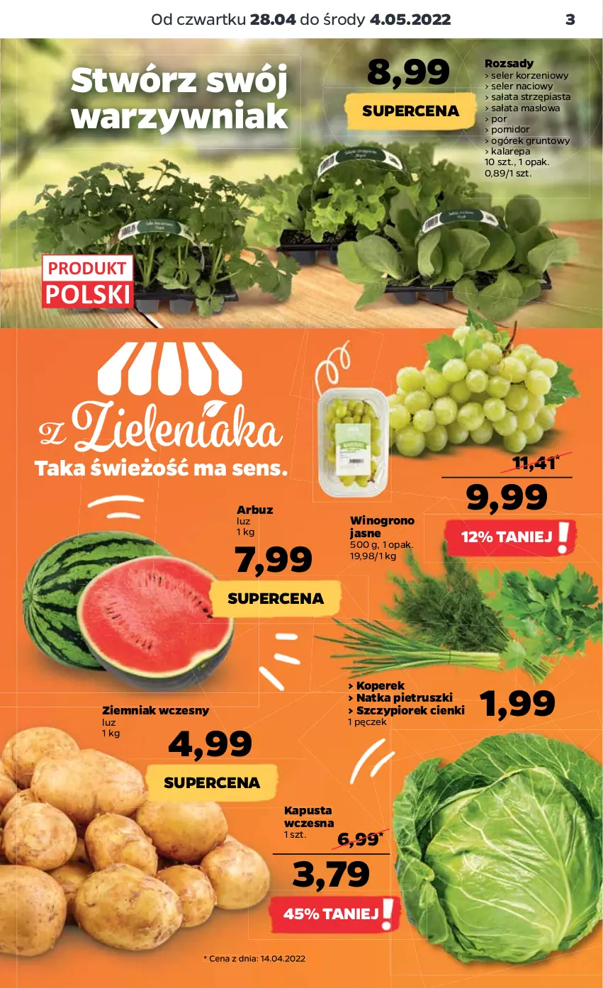 Gazetka promocyjna Netto - Gazetka spożywcza 28.04-4.05 - ważna 28.04 do 04.05.2022 - strona 3 - produkty: Arbuz, Grunt, Masło, Natka pietruszki, Ogórek, Piast, Por, Sałat, Sałata masłowa, Seler naciowy, Wino