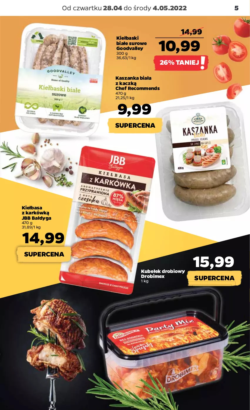 Gazetka promocyjna Netto - Gazetka spożywcza 28.04-4.05 - ważna 28.04 do 04.05.2022 - strona 5 - produkty: Drobimex, Kasza, Kaszanka, Kiełbasa, Kiełbaski białe