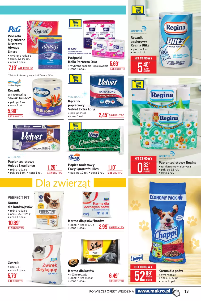 Gazetka promocyjna Makro - [Oferta promocyjna] Artykuły spożywcze - ważna 01.06 do 14.06.2021 - strona 13 - produkty: Aloe vera, Always, Bell, Bella, Discreet, Foxy, Gin, Papier, Papier toaletowy, Perfecta, Podpaski, Ręcznik, Rum, Velvet, Wkładki