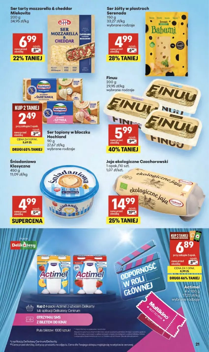 Gazetka promocyjna Delikatesy Centrum - Franczyza DC27 Czwartek - ważna 02.07 do 08.07.2026 - strona 21 - produkty: Actimel, Cheddar, Danio, Finuu, Gin, Hochland, Jaja, Mleko, Mlekovita, Mozzarella, Rum, Ser, Ser topiony, Top