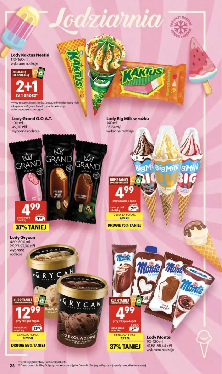 Gazetka promocyjna Delikatesy Centrum - Franczyza DC27 Czwartek - ważna 02.07 do 08.07.2026 - strona 28 - produkty: Big Milk, Gra, Gry, Kaktus, Lody, Monte, Rum