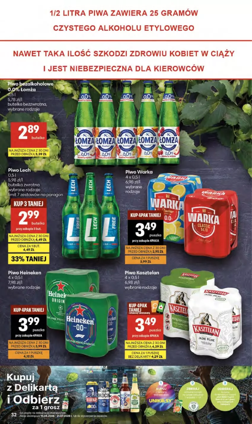 Gazetka promocyjna Delikatesy Centrum - Franczyza DC27 Czwartek - ważna 02.07 do 08.07.2026 - strona 32 - produkty: Gin, Gra, Heineken, Kasztelan, Piec, Piwa, Piwo