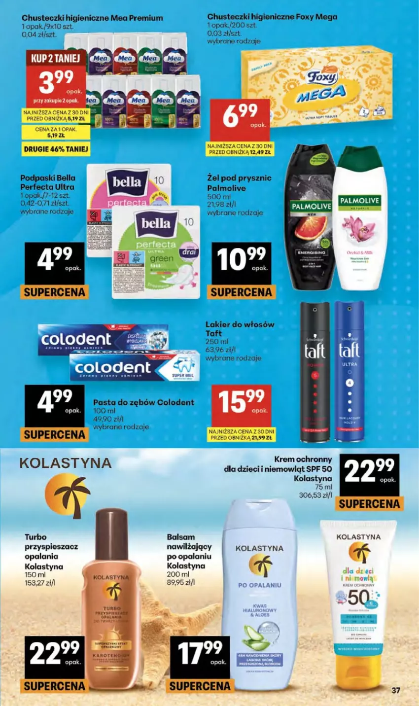 Gazetka promocyjna Delikatesy Centrum - Franczyza DC27 Czwartek - ważna 02.07 do 08.07.2026 - strona 37 - produkty: Bell, Bella, Chusteczki, Dzieci, Foxy, Lakier, Lakier do włosów, Palmolive, Pasta do zębów, Perfecta, Podpaski, Taft