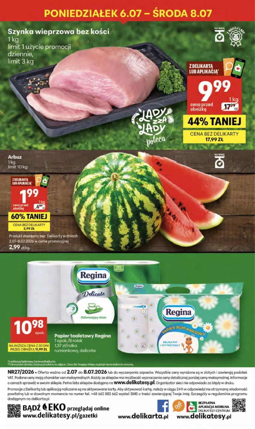 Gazetka promocyjna Delikatesy Centrum - Franczyza DC27 Czwartek - ważna 02.07 do 08.07.2026 - strona 40 - produkty: Arbuz, Gin, Gra, LG, Papier, Papier toaletowy, Rum, Szynka, Szynka wieprzowa