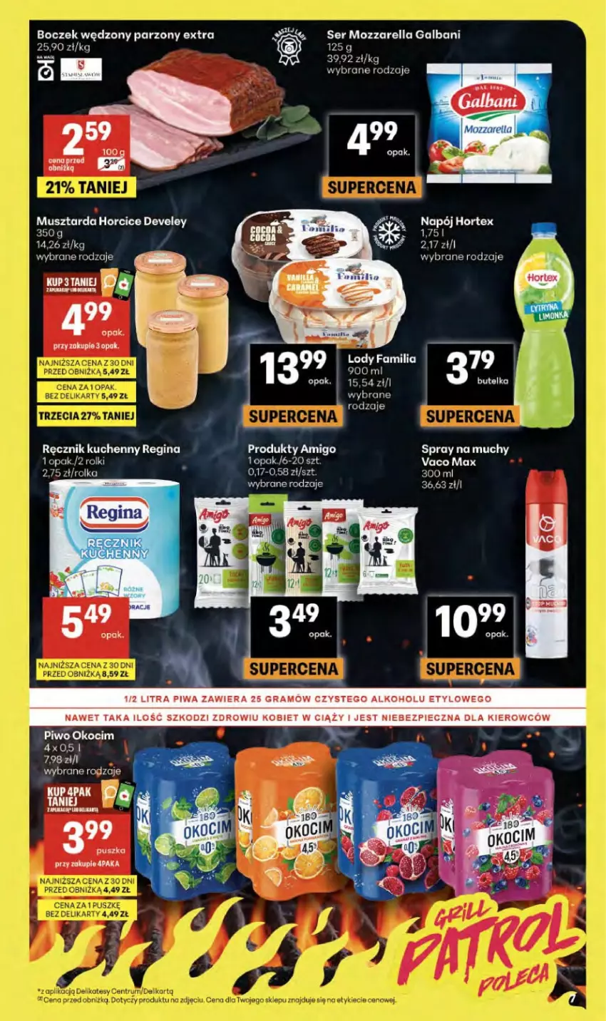 Gazetka promocyjna Delikatesy Centrum - Franczyza DC27 Czwartek - ważna 02.07 do 08.07.2026 - strona 7 - produkty: Boczek, Fa, Galbani, Gin, Gra, Hortex, Lody, Mozzarella, Mus, Musztarda, Napój, Piec, Piwa, Ręcznik, Ręcznik kuchenny, Rolki, Ser