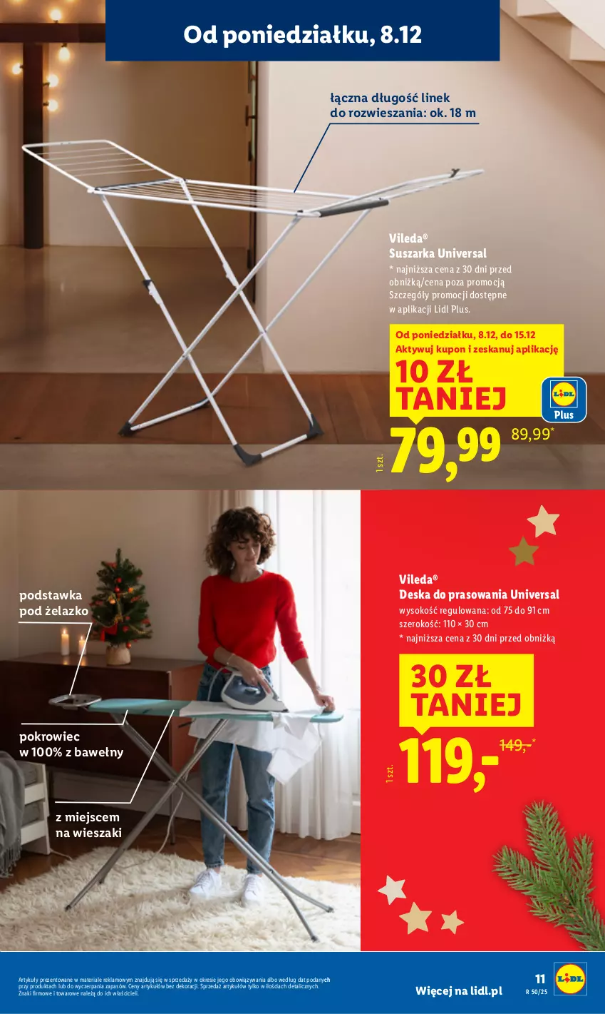 Gazetka promocyjna Lidl - GAZETKA - ważna 08.12 do 14.12.2025 - strona 13 - produkty: Deska do prasowania, Pokrowiec, Sok, Suszarka, Vileda, Wieszak