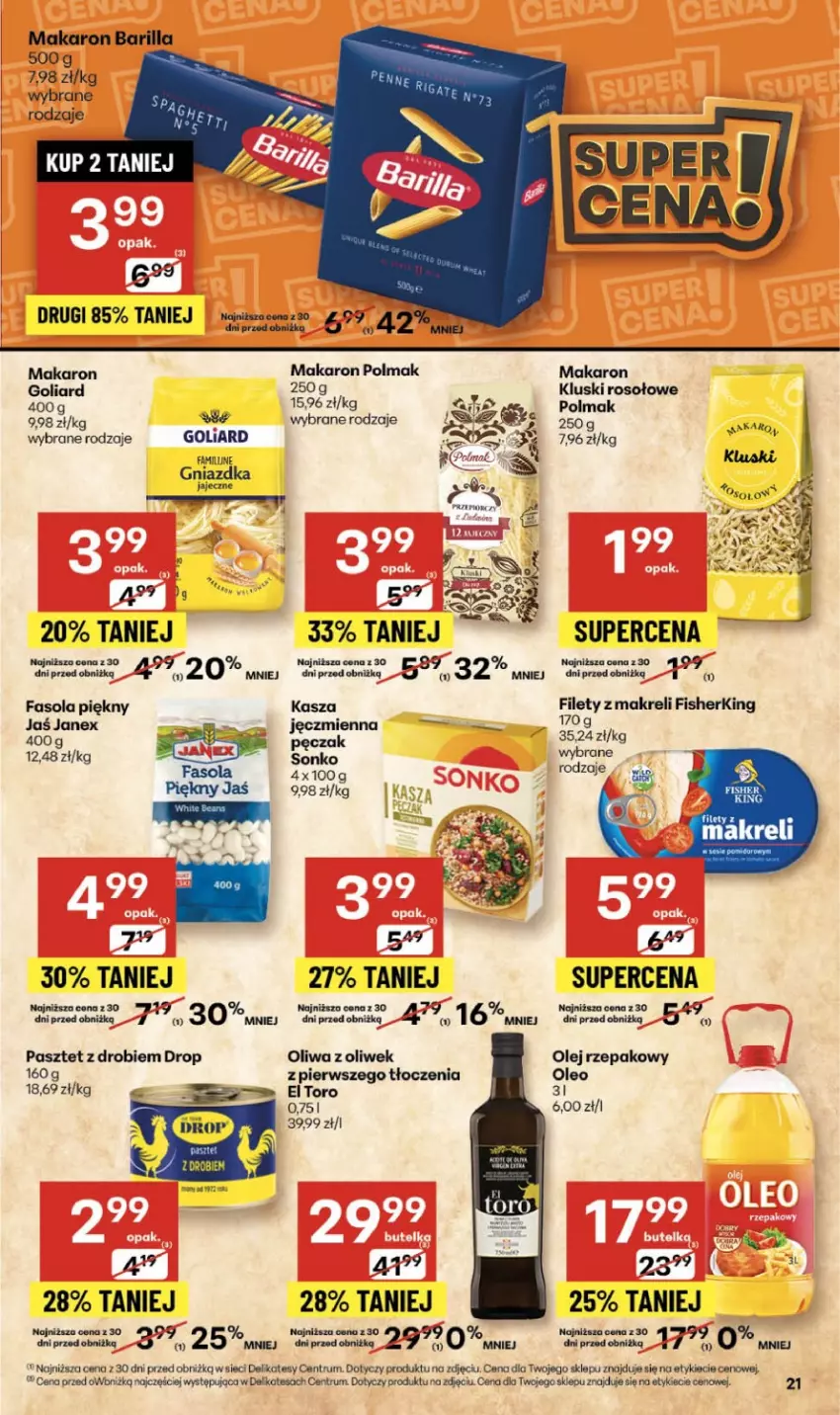 Gazetka promocyjna Delikatesy Centrum - Franczyza DC45 Czwartek - ważna 06.11 do 12.11.2025 - strona 21 - produkty: Barilla, Fa, Fasola, Goliard, Kasza, Kasza jęczmienna, Makaron, Olej, Olej rzepakowy, Oleo, Oliwa, Oliwa z oliwek, Olma, Pasztet, Rum, Sonko