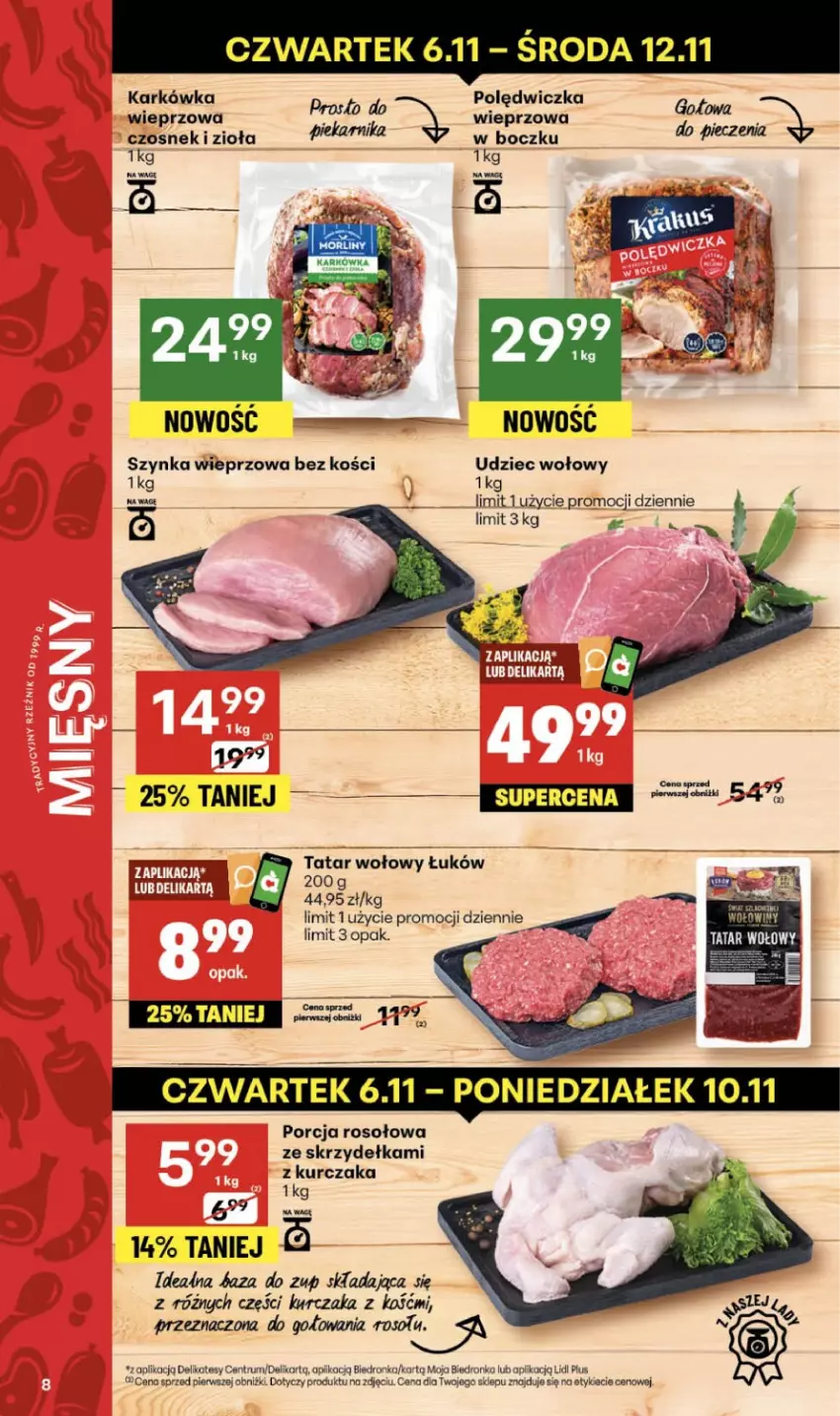 Gazetka promocyjna Delikatesy Centrum - Franczyza DC45 Czwartek - ważna 06.11 do 12.11.2025 - strona 8 - produkty: Kurczak, Piec, Polędwiczka wieprzowa, Por, Rum, Szynka, Szynka wieprzowa, Tatar wołowy, Udziec wołowy