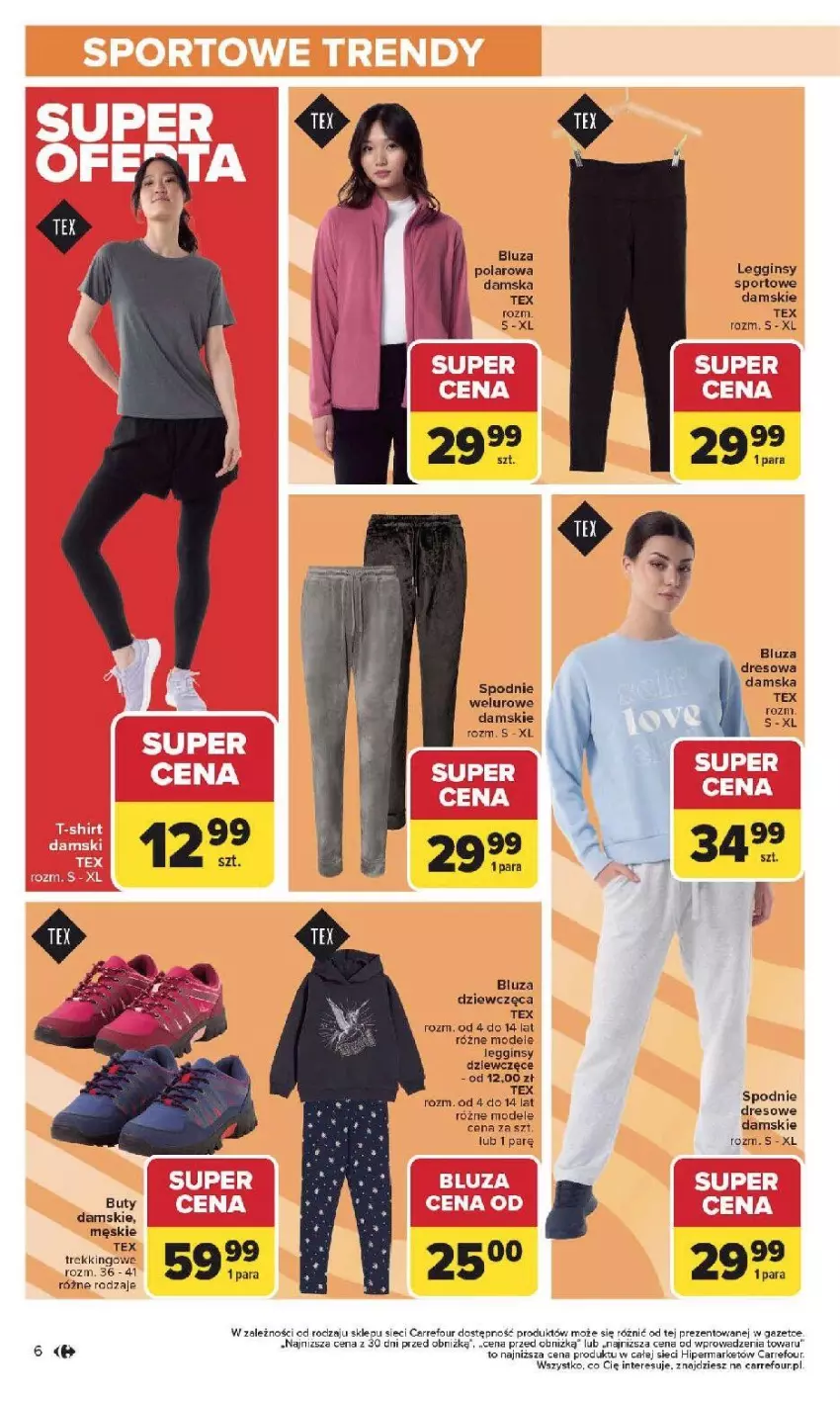 Gazetka promocyjna Carrefour - Gazetka Łap super okazje od poniedziałku! - ważna 19.01 do 31.01.2026 - strona 6 - produkty: Bluza, Bluza dresowa, Bluza polarowa, Buty, Dres, Gin, Legginsy, Por, Spodnie, Spodnie dresowe, Sport