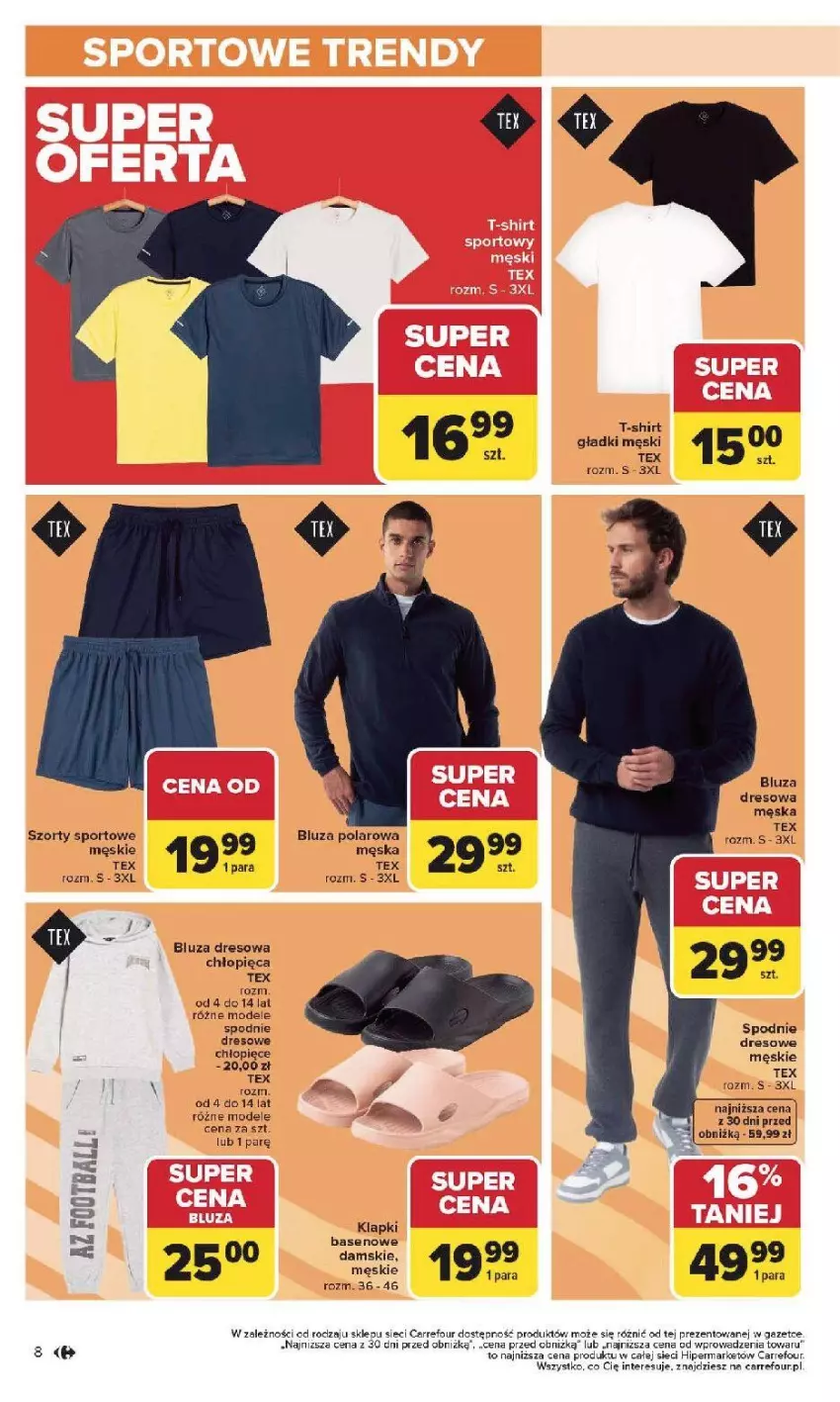 Gazetka promocyjna Carrefour - Gazetka Łap super okazje od poniedziałku! - ważna 19.01 do 31.01.2026 - strona 8 - produkty: Bluza, Bluza dresowa, Bluza polarowa, Dres, Klapki, Por, Spodnie, Sport, Szorty