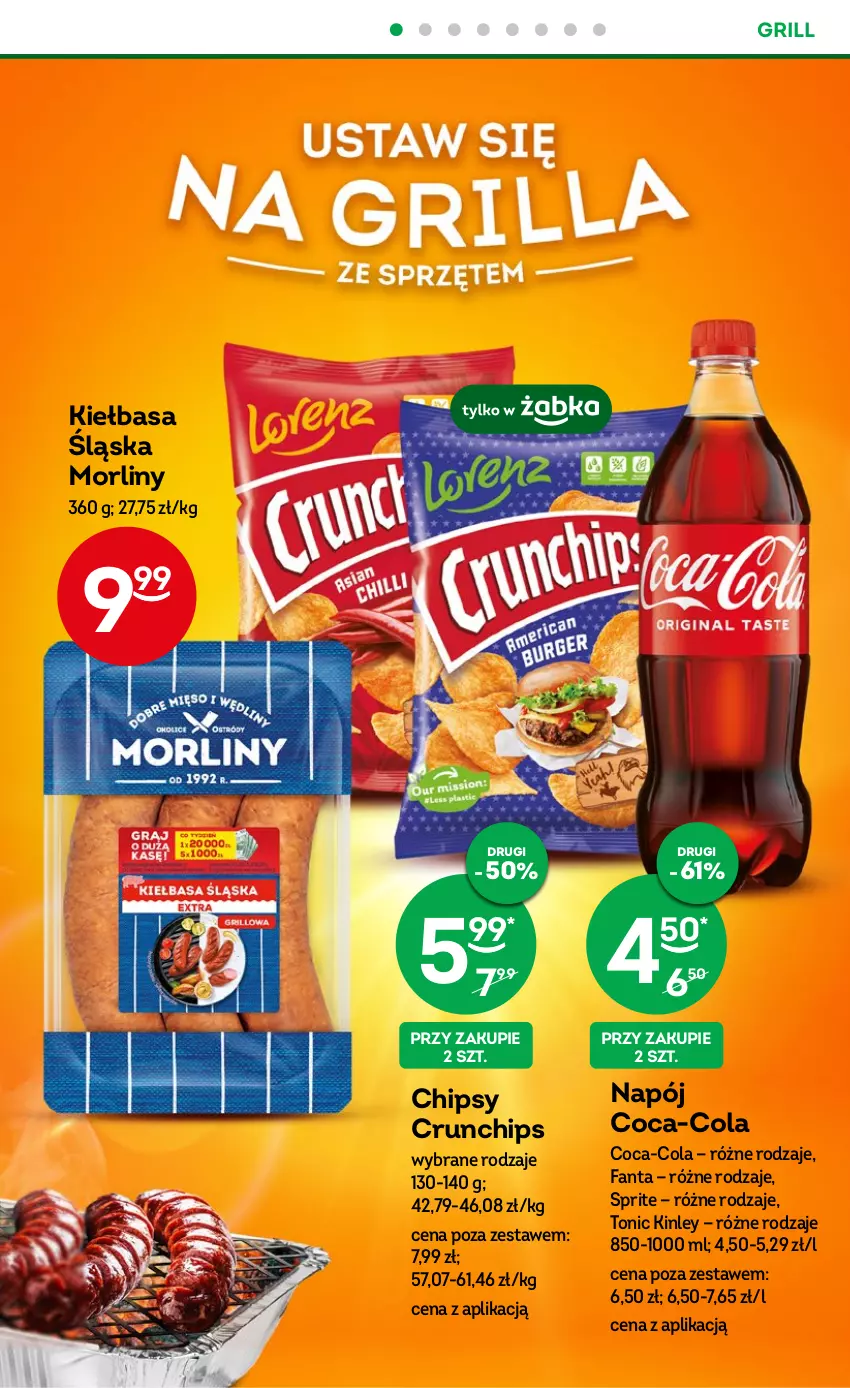 Gazetka promocyjna Żabka - ważna 05.07 do 18.07.2023 - strona 28 - produkty: Chipsy, Coca-Cola, Crunchips, Fa, Fanta, Grill, Kiełbasa, Kiełbasa śląska, Morliny, Napój, Sprite