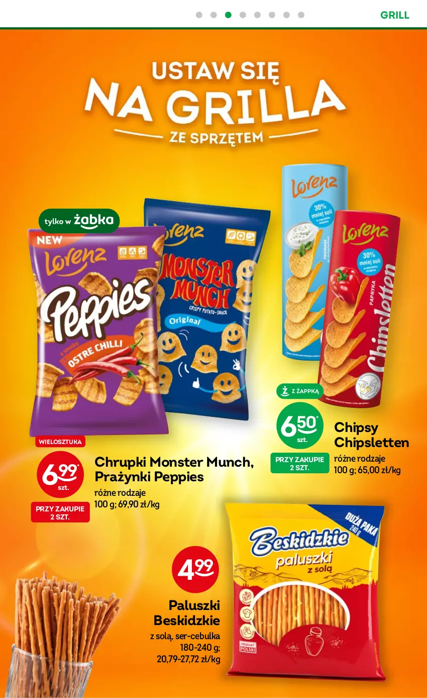 Gazetka promocyjna Żabka - ważna 05.07 do 18.07.2023 - strona 30 - produkty: Beskidzki, Chipsy, Chrupki, Grill, Monster Munch, Ser