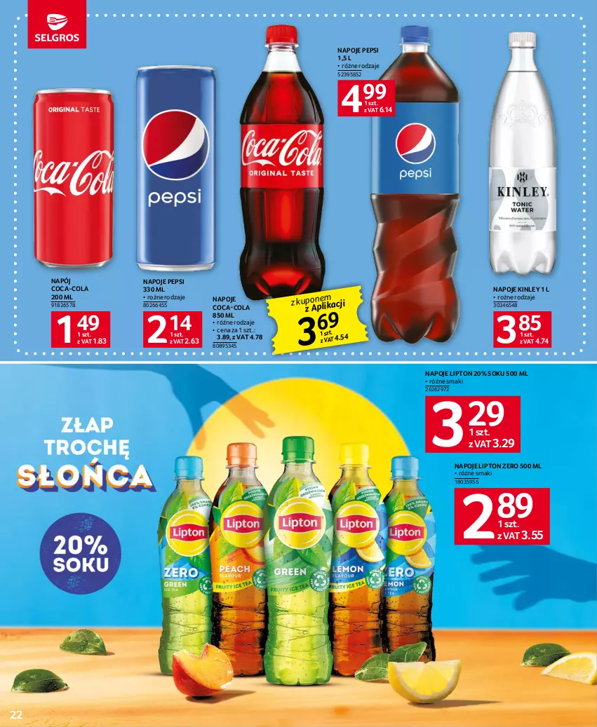 Gazetka promocyjna Selgros - Oferta spożywcza - ważna 15.06 do 28.06.2023 - strona 22 - produkty: Coca-Cola, Lipton, Napój, Napoje, Pepsi, Sok