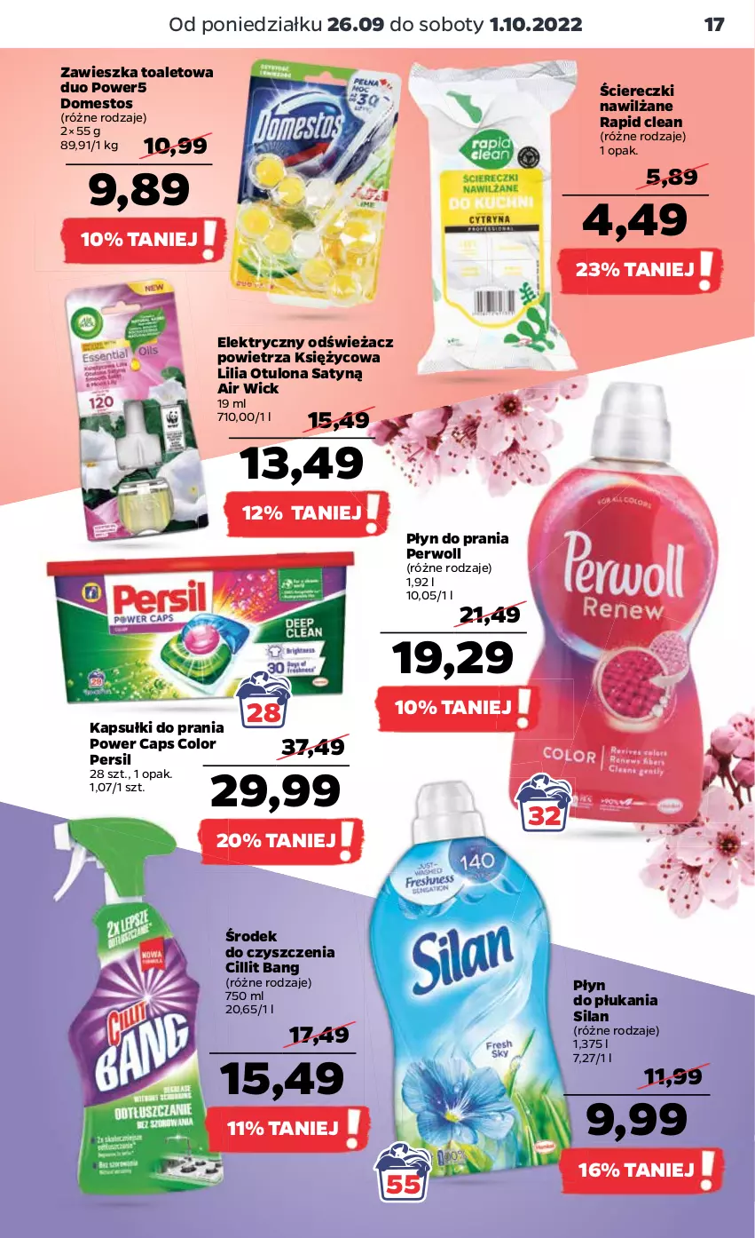 Gazetka promocyjna Netto - Artykuły spożywcze - ważna 26.09 do 01.10.2022 - strona 17 - produkty: Air Wick, Cillit Bang, Domestos, Kapsułki do prania, Odświeżacz powietrza, Persil, Perwoll, Płyn do płukania, Płyn do prania, Silan