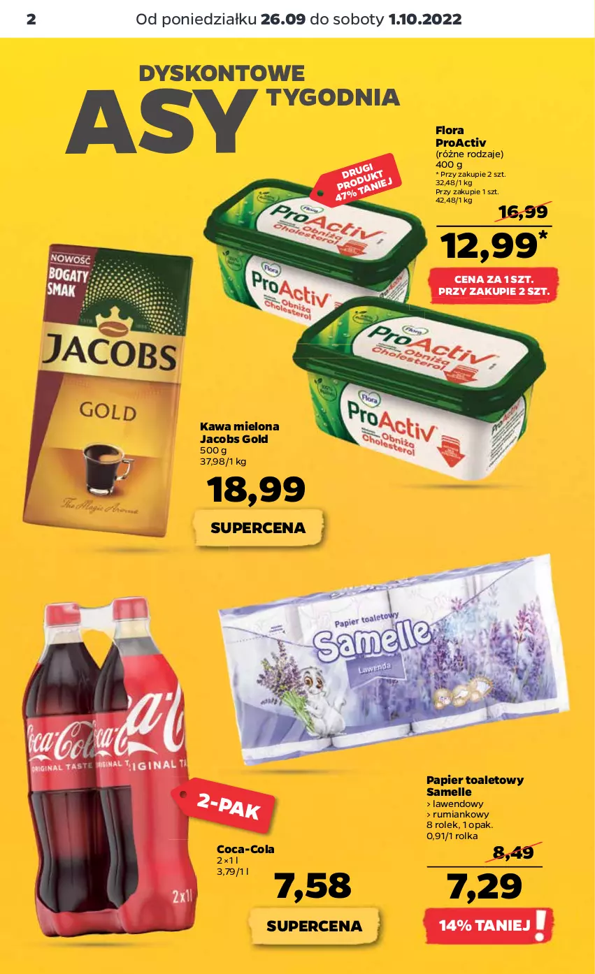 Gazetka promocyjna Netto - Artykuły spożywcze - ważna 26.09 do 01.10.2022 - strona 2 - produkty: Coca-Cola, Flora, Jacobs, Kawa, Kawa mielona, Papier, Papier toaletowy, Rum