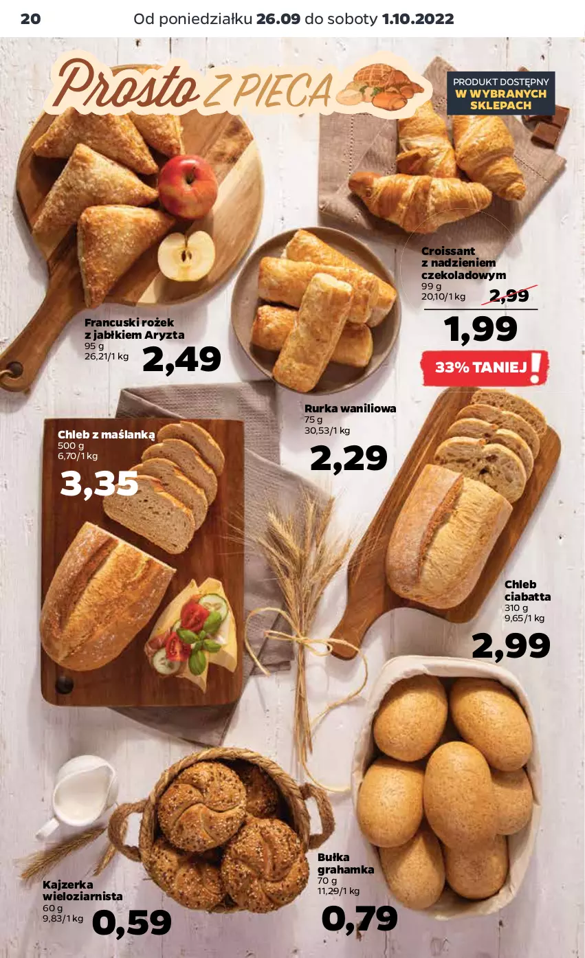 Gazetka promocyjna Netto - Artykuły spożywcze - ważna 26.09 do 01.10.2022 - strona 20 - produkty: Bułka, Bułka grahamka, Chleb, Ciabatta, Croissant, Gra, Kajzerka