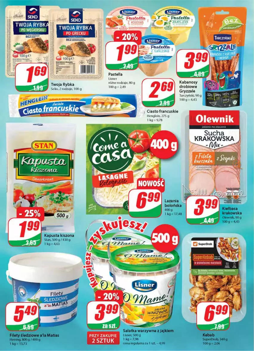 Gazetka promocyjna Dino - Gazetka - ważna 14.04 do 20.04.2021 - strona 14 - produkty: Ciasto francuskie, Gry, Kabanos, Lisner, Olewnik, Pastella, Sałat, Sałatka, Sałatka warzywna, SEKO, Tarczyński