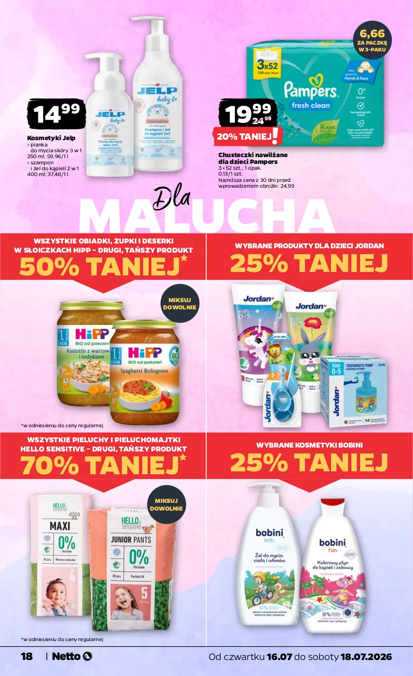 Gazetka promocyjna Netto - Od Czwartku - ważna 16.07 do 18.07.2026 - strona 18 - produkty: Chusteczki, Deser, Dzieci, HiPP, Majtki, Pampers, Pieluchomajtki, Pieluchy, Ser, Szampon