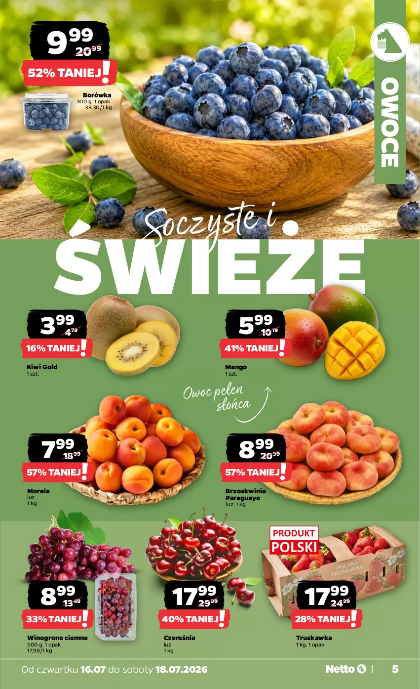 Gazetka promocyjna Netto - Od Czwartku - ważna 16.07 do 18.07.2026 - strona 5 - produkty: Borówka, Kiwi, Mango, Morela, Owoce, Wino