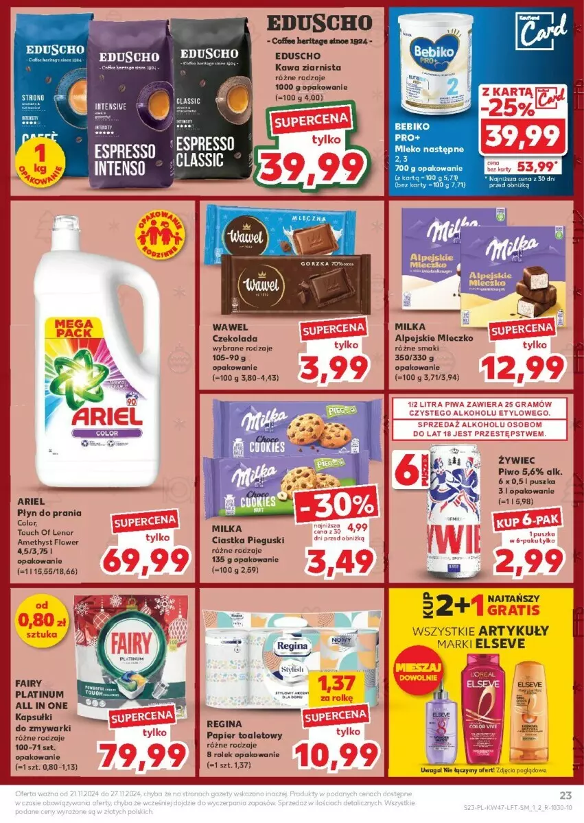 Gazetka promocyjna Kaufland - ważna 21.11 do 27.11.2024 - strona 16 - produkty: Ariel, Bebiko, Ciastka, Czekolada, Elseve, Fa, Fairy, Gin, Kawa, Kawa ziarnista, Lenor, Mleczko, Mleko, O nas, Papier, Papier toaletowy, Piwo, Płyn do prania, Waga, Zmywarki