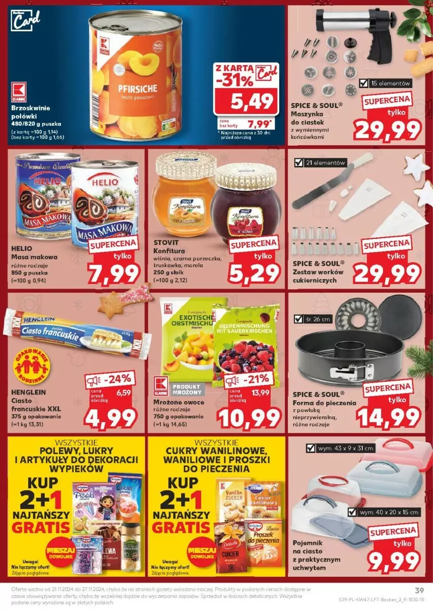 Gazetka promocyjna Kaufland - ważna 21.11 do 27.11.2024 - strona 33 - produkty: Brzoskwinie, Cukier, Forma do pieczenia, Konfitura, Maszynka, Morela, Owoce, Piec, Pojemnik, Por, Stek, Szynka, Waga