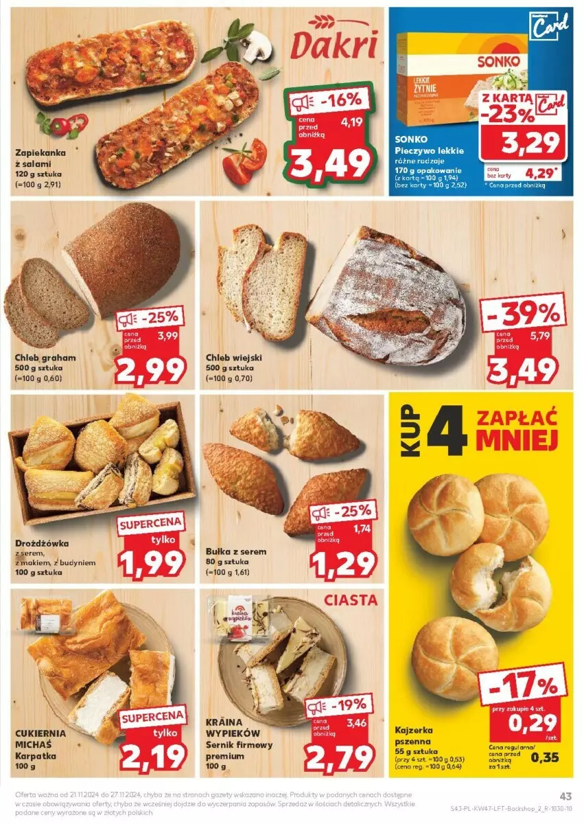 Gazetka promocyjna Kaufland - ważna 21.11 do 27.11.2024 - strona 38 - produkty: Bułka, Chleb, Cukier, Gra, Karp, Salami, Ser, Sonko, Zapiekanka