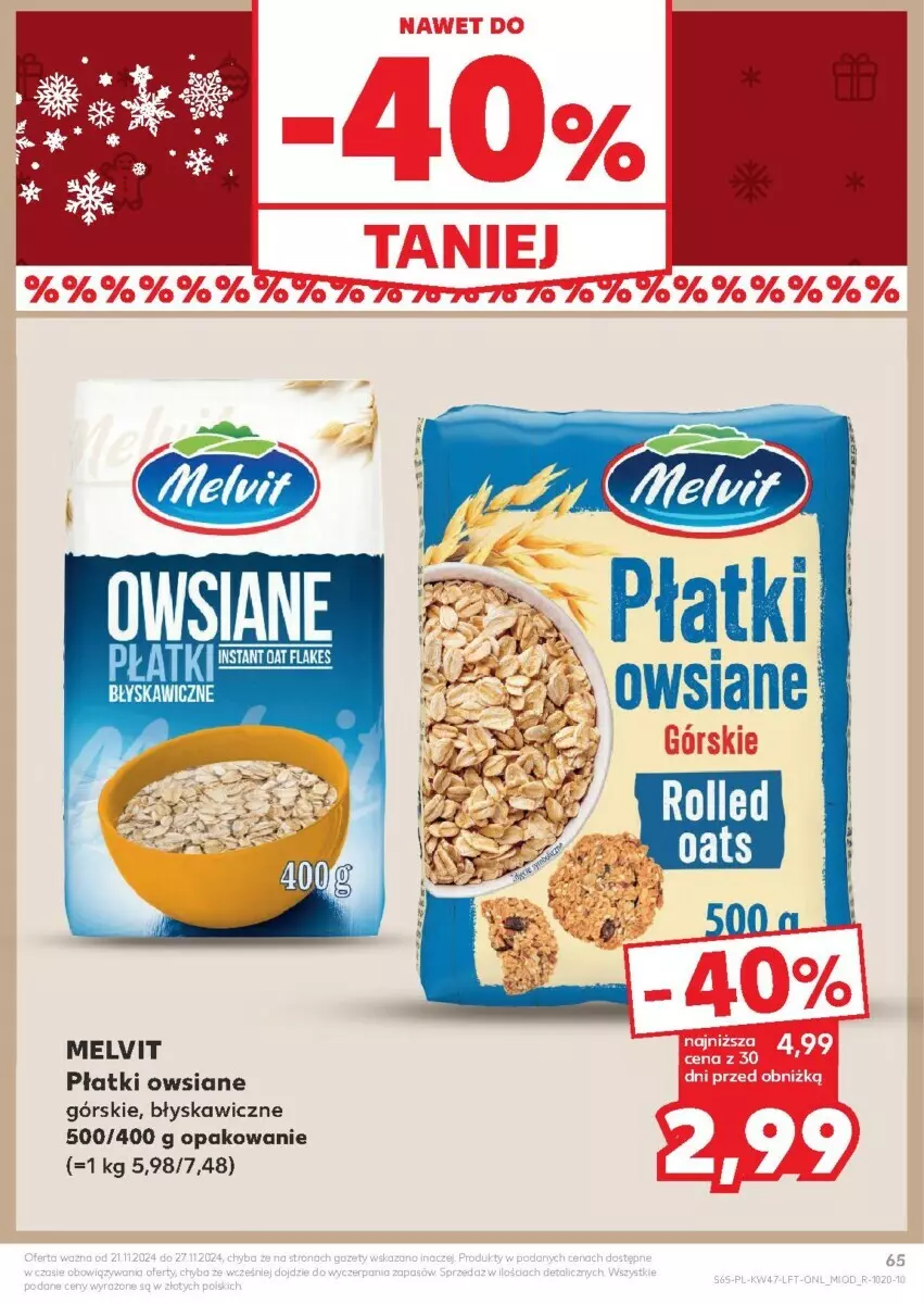 Gazetka promocyjna Kaufland - ważna 21.11 do 27.11.2024 - strona 62 - produkty: Melvit, Płatki owsiane