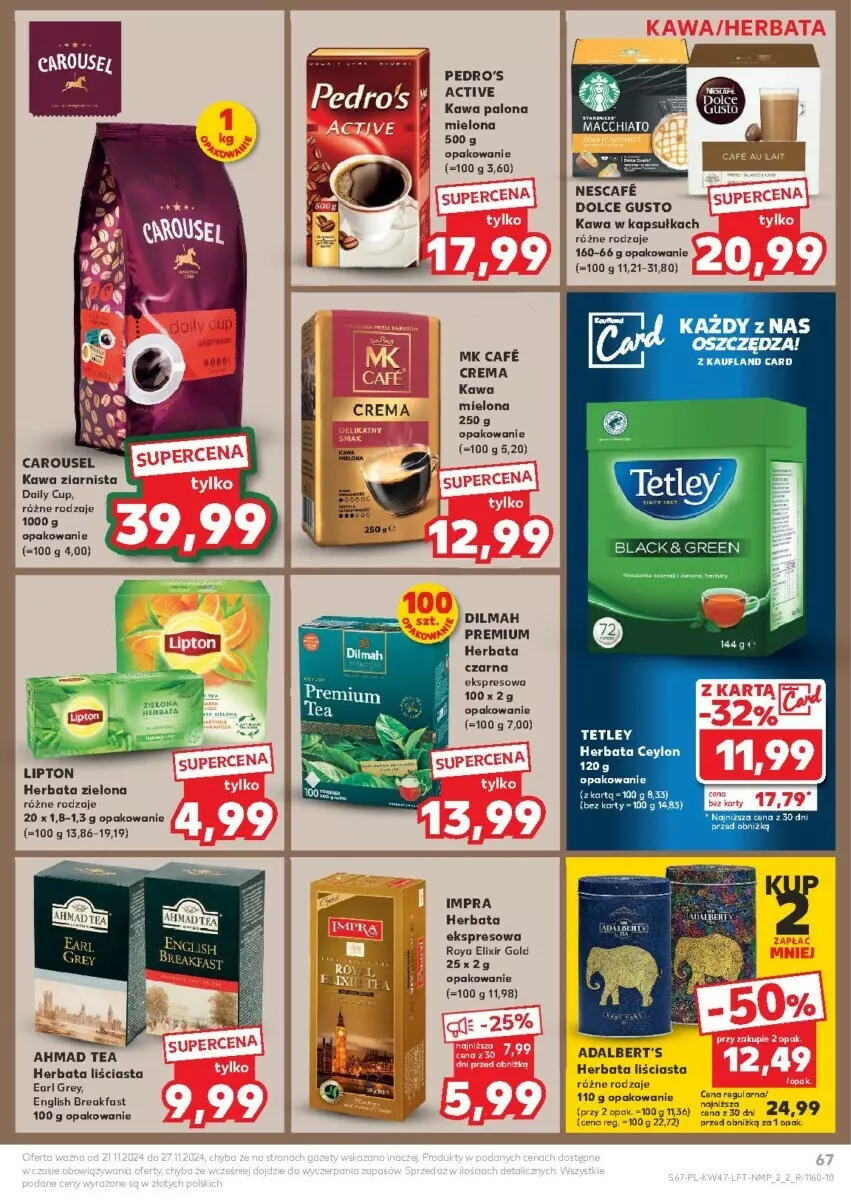 Gazetka promocyjna Kaufland - ważna 21.11 do 27.11.2024 - strona 64 - produkty: Dilmah, Dolce Gusto, Earl Grey, Fa, Herbata, Herbata czarna, Kawa, Kawa mielona, Kawa ziarnista, Lack, Lipton, Tetley