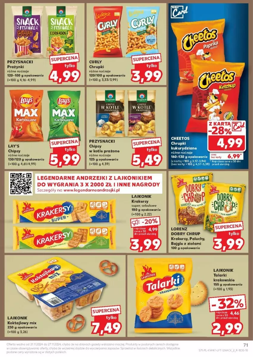 Gazetka promocyjna Kaufland - ważna 21.11 do 27.11.2024 - strona 69 - produkty: Bajgle, Chipsy, Chrupki, Krakersy, Lajkonik, Lorenz, Przysnacki