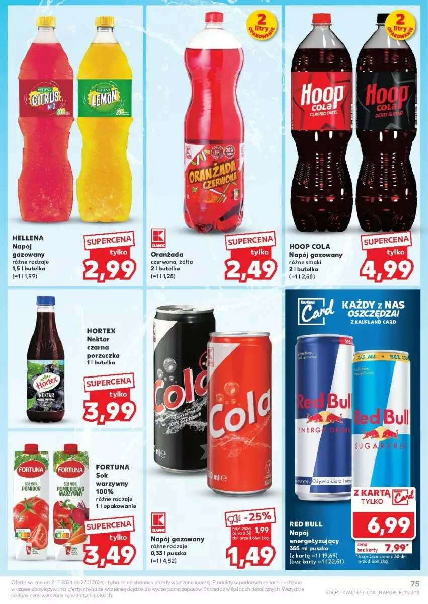 Gazetka promocyjna Kaufland - ważna 21.11 do 27.11.2024 - strona 73 - produkty: Fortuna, Hellena, Hoop, Hortex, LG, Napój, Napój gazowany, Nektar, Por, Red Bull, Sok