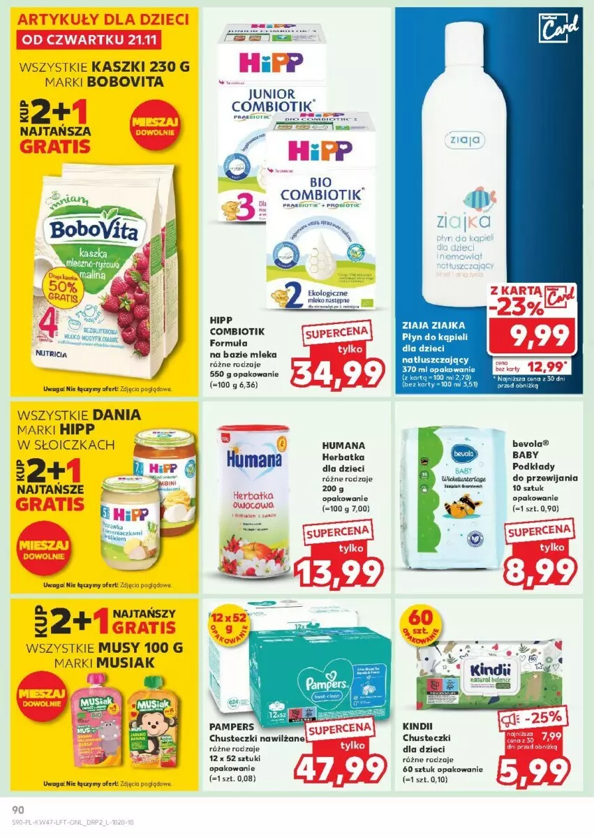 Gazetka promocyjna Kaufland - ważna 21.11 do 27.11.2024 - strona 90 - produkty: BoboVita, Chusteczki, Dzieci, Gra, HiPP, Humana, Mus, Pampers, Płyn do kąpieli, Podkład, Por, Waga, Ziaja, Ziajka