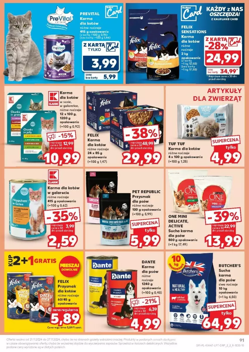 Gazetka promocyjna Kaufland - ważna 21.11 do 27.11.2024 - strona 91 - produkty: Butcher's, Felix, Gala, Sati, Sos, Sucha karma