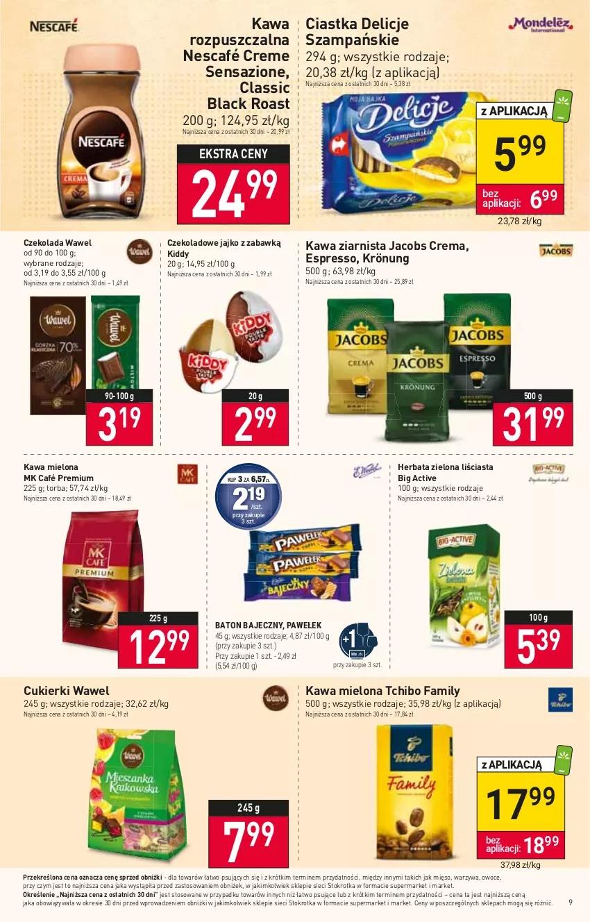 Gazetka promocyjna Stokrotka - Market - ważna 18.05 do 24.05.2023 - strona 9 - produkty: Ciastka, Cukier, Cukierki, Czekolada, Delicje, Fa, Herbata, Jacobs, Kawa, Kawa mielona, Kawa rozpuszczalna, Kawa ziarnista, Lack, Mięso, Nescafé, Owoce, Tchibo, Tchibo Family, Torba, Warzywa, Wawel