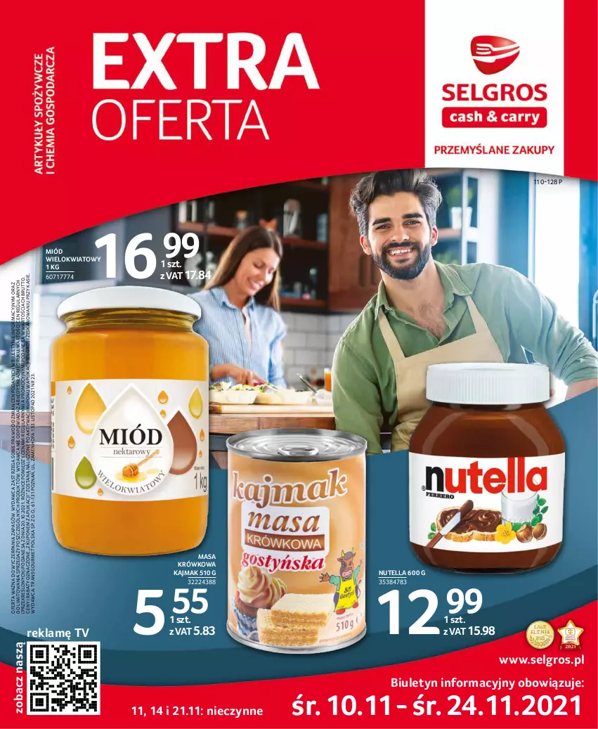 Gazetka promocyjna Selgros - Extra Oferta - ważna 01.11 do 30.11.2021 - strona 1 - produkty: Fa, LG, Masa krówkowa, Miód, Nutella, Top, Tran