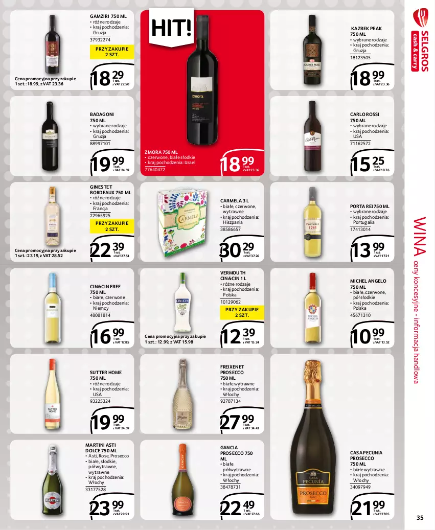 Gazetka promocyjna Selgros - Extra Oferta - ważna 01.11 do 30.11.2021 - strona 35 - produkty: Bordeaux, Carlo Rossi, Gancia, Gin, Martini, Por, Prosecco, Vermouth