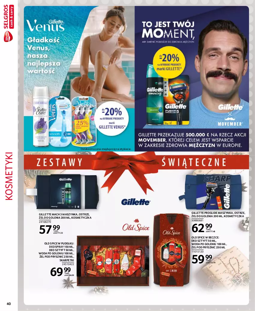 Gazetka promocyjna Selgros - Extra Oferta - ważna 01.11 do 30.11.2021 - strona 40 - produkty: Gillette, Karp, Kosmetyczka, Maszynka, Old Spice, Skarpetki, Szynka, Woda, Woda po goleniu