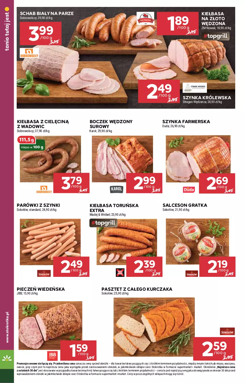 Gazetka promocyjna Stokrotka - Supermarket - ważna 22.05 do 28.05.2025 - strona 12 - produkty: Boczek, Duda, Fa, Gra, Kiełbasa, Kurczak, Mięso, NOWAK, Owoce, Parówki, Parówki z szynki, Pasztet, Piec, Salceson, Sok, Sokołów, Szynka, Szynka farmerska, Szynka Królewska, Warzywa