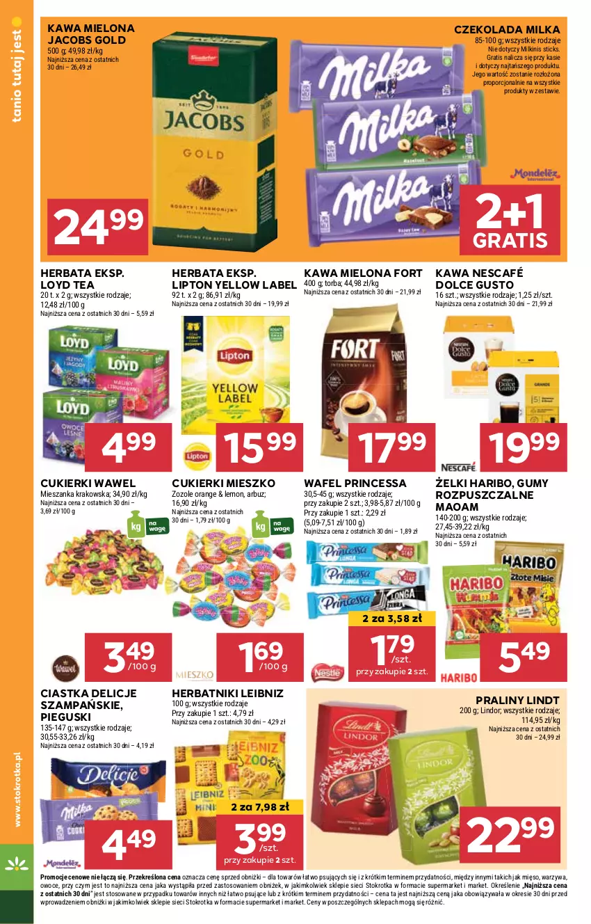 Gazetka promocyjna Stokrotka - Supermarket - ważna 22.05 do 28.05.2025 - strona 24 - produkty: Arbuz, Ciastka, Cukier, Cukierki, Czekolada, Delicje, Dolce Gusto, Gra, Haribo, Herbata, Herbatniki, Jacobs, Kawa, Kawa mielona, Lindor, Lindt, Lipton, Loyd, Mięso, Milka, Nescafé, Owoce, Por, Praliny, Princessa, Torba, Warzywa, Wawel