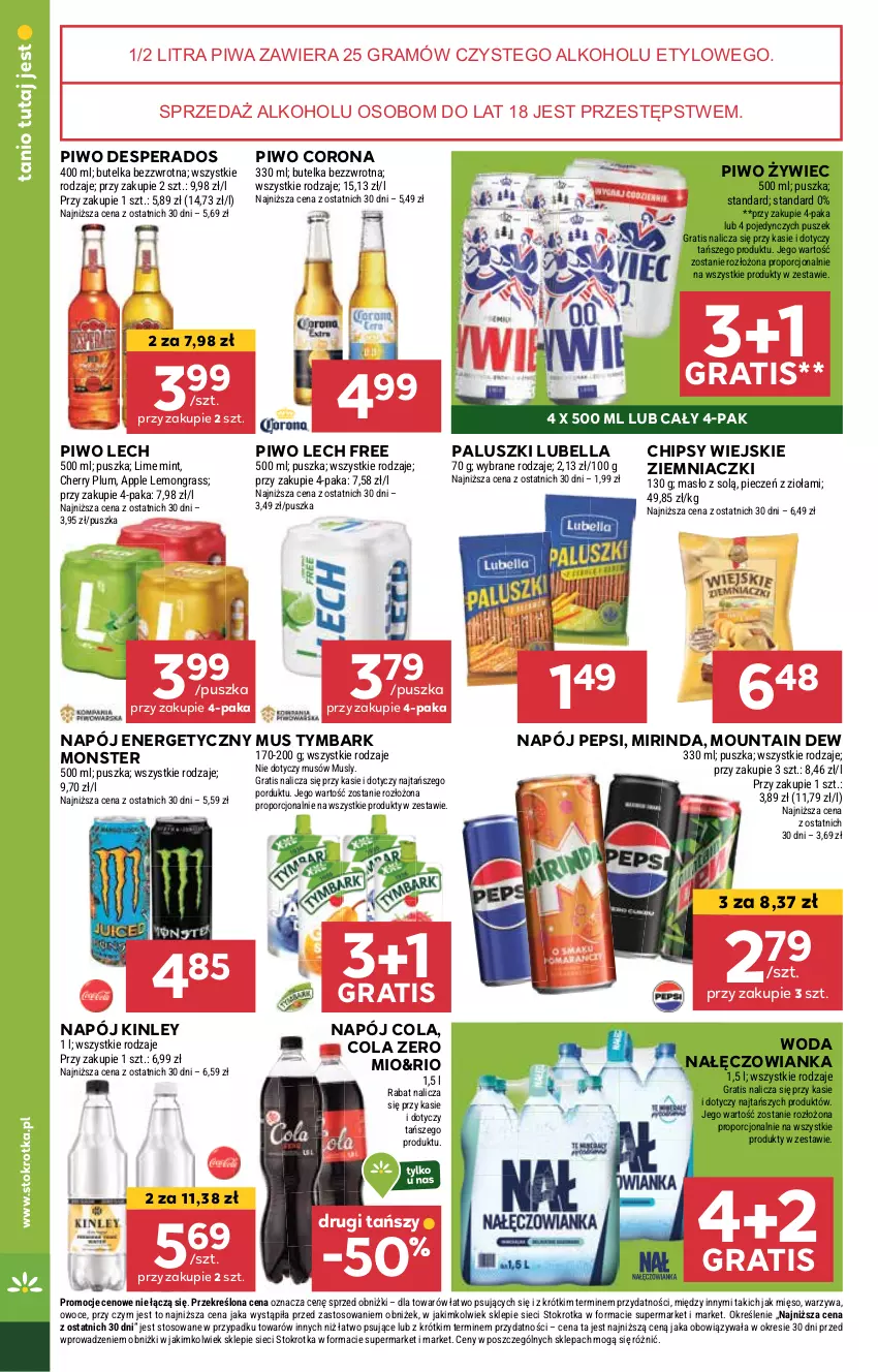 Gazetka promocyjna Stokrotka - Supermarket - ważna 22.05 do 28.05.2025 - strona 30 - produkty: Bell, Bella, Chipsy, Desperados, Gra, Lubella, Masło, Mięso, Mirinda, Mus, Nałęczowianka, Napój, Napój energetyczny, Owoce, Pepsi, Piec, Piwa, Piwo, Por, Tymbark, Warzywa, Woda