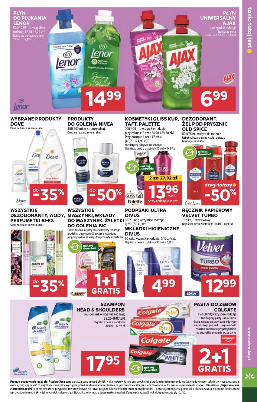 Gazetka promocyjna Stokrotka - Supermarket - ważna 22.05 do 28.05.2025 - strona 31 - produkty: Ajax, BIC, Colgate, Dezodorant, Dove, Gliss Kur, Gra, Lenor, LG, Mięso, Nivea, Old Spice, Owoce, Palette, Papier, Pasta do zębów, Perfum, Płyn do płukania, Por, Ręcznik, Szampon, Taft, Velvet, Warzywa, Wkładki