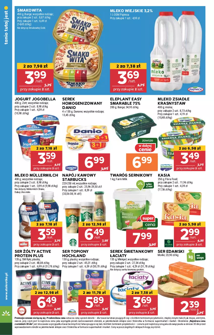 Gazetka promocyjna Stokrotka - Supermarket - ważna 22.05 do 28.05.2025 - strona 8 - produkty: Bell, Bella, Danio, Danone, Edam, Fa, Farm Milk, Flora, Hochland, Jogobella, Jogurt, Kasia, Mięso, Miska, Mleko, Mleko zsiadłe, Müller, Müllermilch, Napój, Owoce, Piątnica, Ser, Ser topiony, Serek, Serek homogenizowany, Smakowita, Top, Twaróg, Warzywa, Zott