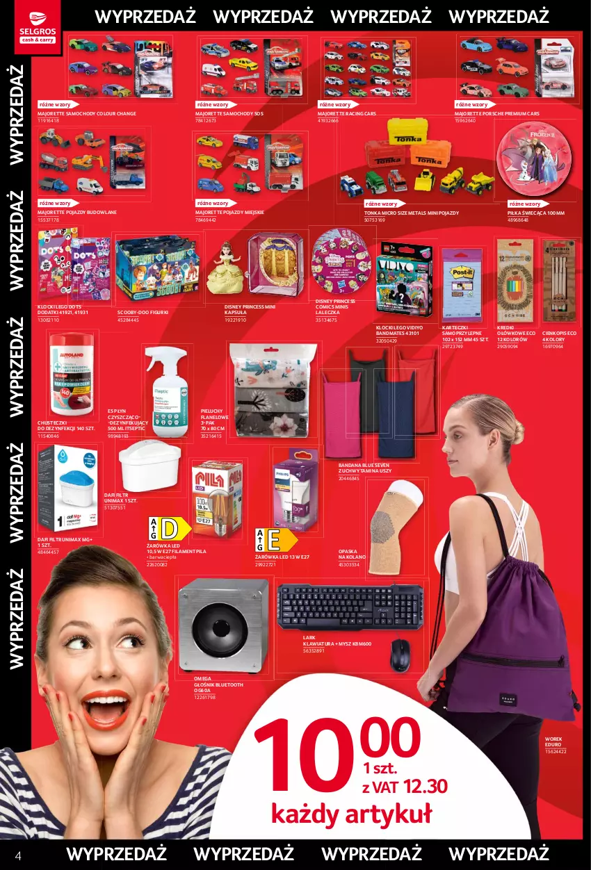 Gazetka promocyjna Selgros - Katalog Wyprzedaż - ważna 30.09 do 13.10.2021 - strona 4 - produkty: Cars, Chusteczki, Disney, Głośnik, Głośnik bluetooth, Karteczki samoprzylepne, Klawiatura, Klocki, LEGO, Mop, Mysz, Opaska, Pieluchy, Pojazd, Pojazdy budowlane, Por, Sos