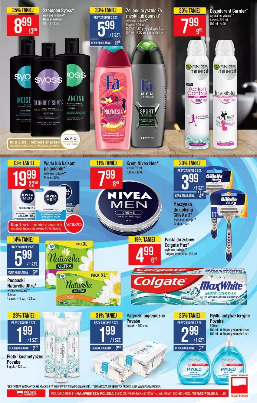 Gazetka promocyjna PoloMarket - Gazetka pomocyjna - ważna 01.09 do 07.09.2021 - strona 39 - produkty: BIC, Colgate, Garnier, Gillette, Laur, LG, Mydło, Nivea, Nivea Men, Palmolive, Pasta do zębów, Płatki kosmetyczne, Podpaski, Ręcznik, Tusz, Woda