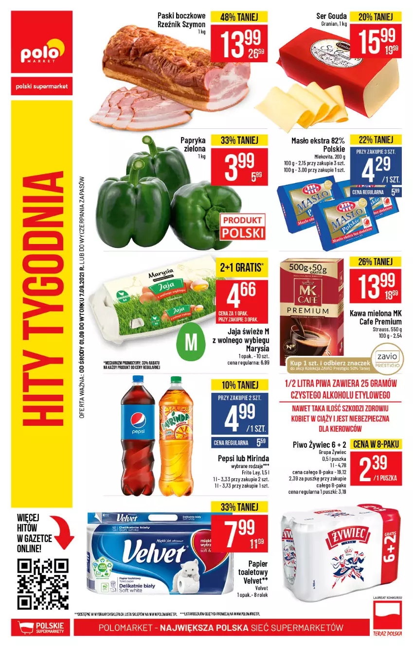 Gazetka promocyjna PoloMarket - Gazetka pomocyjna - ważna 01.09 do 07.09.2021 - strona 60 - produkty: Gouda, Gra, Jaja, Kawa, Kawa mielona, Laur, Masło, Mirinda, Mleko, Mlekovita, Papier, Papier toaletowy, Papryka, Pepsi, Piwo, Ser, Velvet