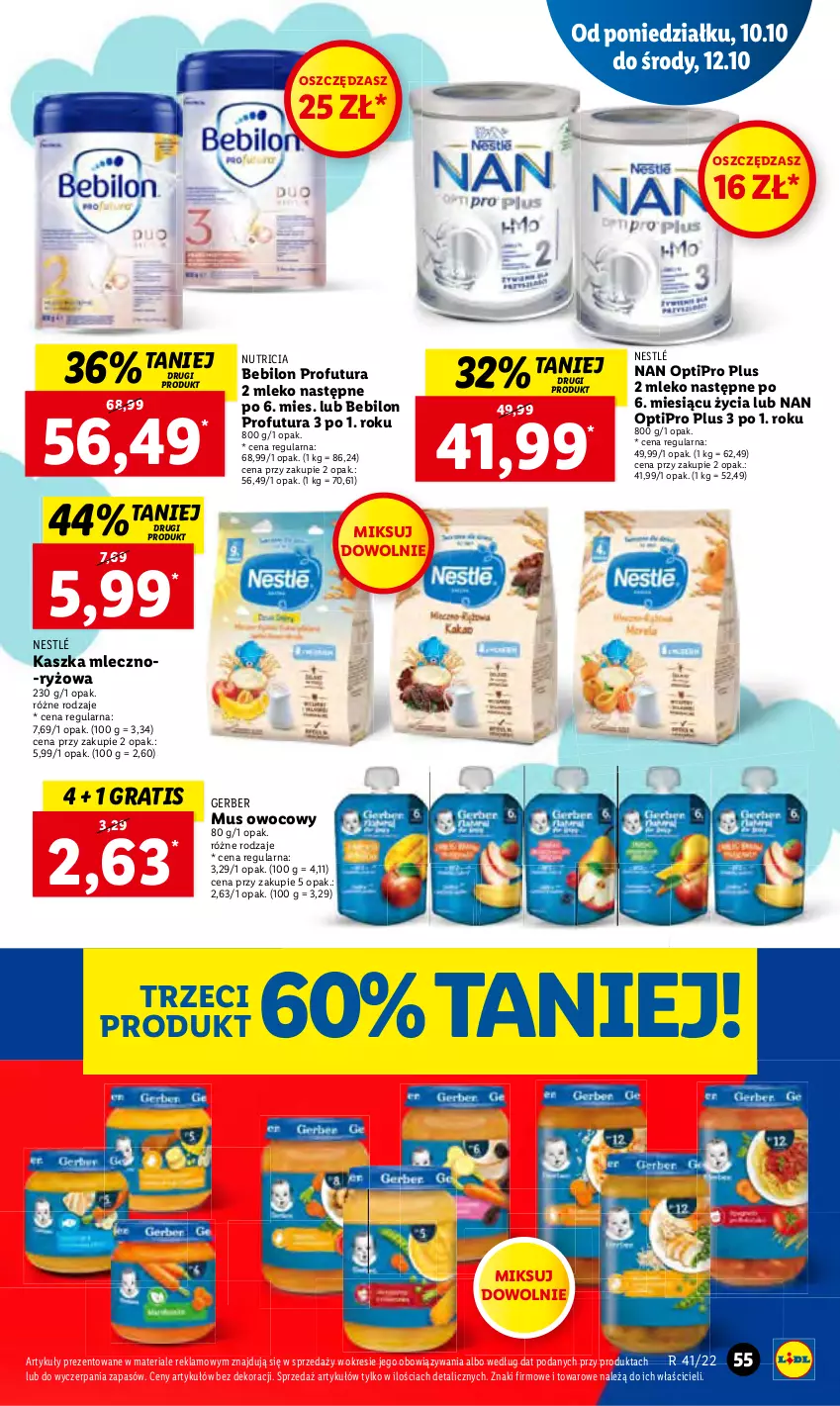 Gazetka promocyjna Lidl - GAZETKA - ważna 10.10 do 12.10.2022 - strona 58 - produkty: Gerber, Gra, Mus, NAN Optipro, Nestlé, O nas, Ryż