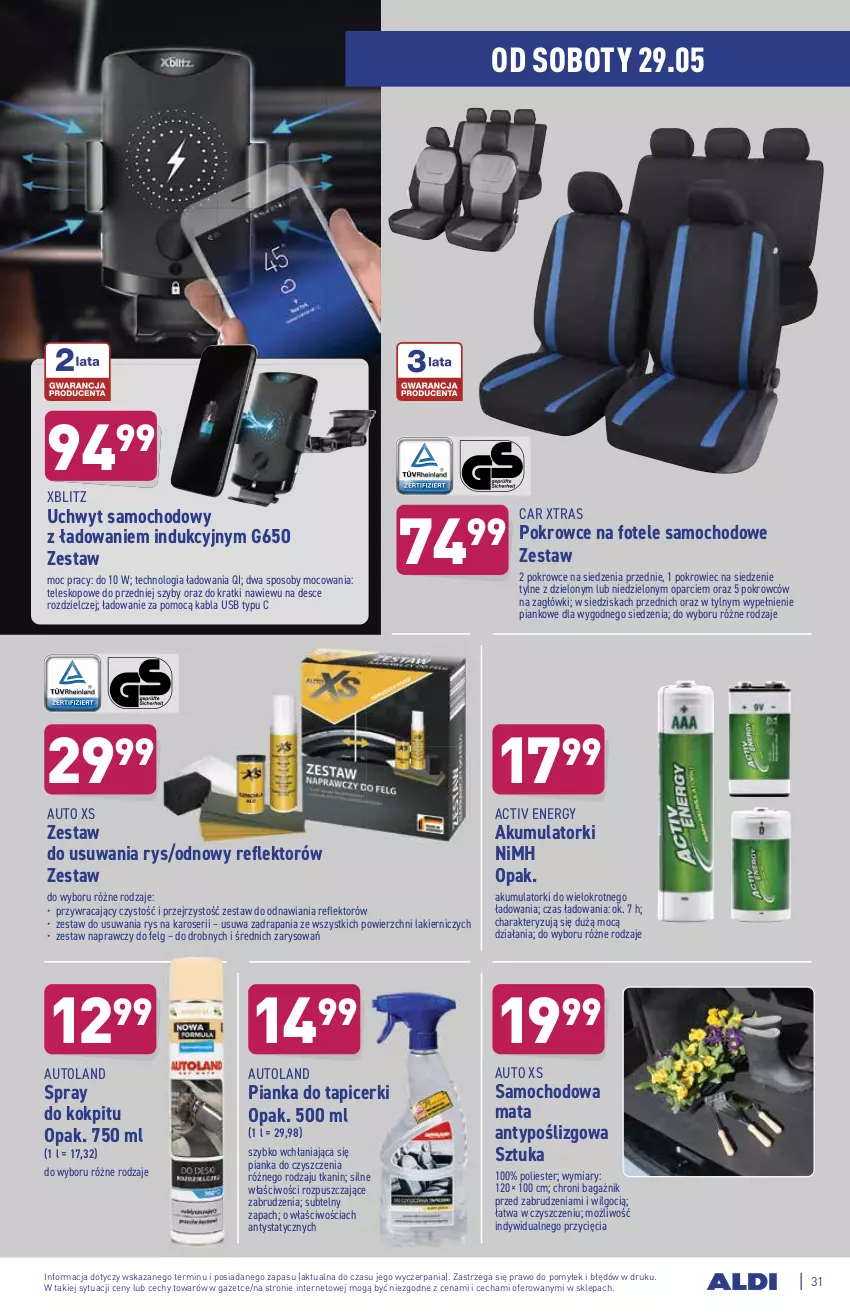 Gazetka promocyjna Aldi - ważna 24.05 do 29.05.2021 - strona 31 - produkty: Akumulator, Fotel, Lakier, LG, Pianka do czyszczenia, Pokrowiec, Reflektor, Ser, Teleskop, Xblitz