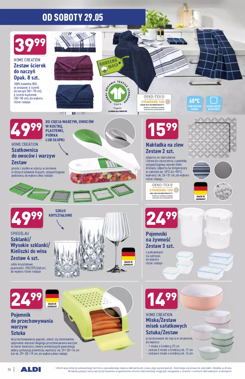 Gazetka promocyjna Aldi - ważna 24.05 do 29.05.2021 - strona 34 - produkty: Lanki, Miska, Plasterki, Pojemnik, Pojemnik do przechowywania, Por, Sałat, Sok, Szatkownica, Wełna, Zlew