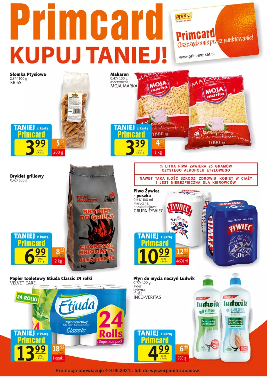 Gazetka promocyjna Prim Market - Gazetka - ważna 04.06 do 09.06.2021 - strona 7 - produkty: Do mycia naczyń, Grill, Ludwik, Makaron, Mięta, Papier, Papier toaletowy, Piwo, Płyn do mycia, Płyn do mycia naczyń, Rolki, Velvet