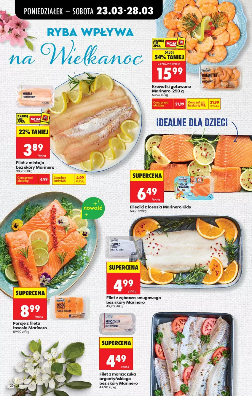 Gazetka promocyjna Biedronka - Od Poniedziałku - ważna 23.03 do 29.03.2026 - strona 44 - produkty: Filet z mintaja, Filet z morszczuka, Krewetki, Mintaj, Por, Sos