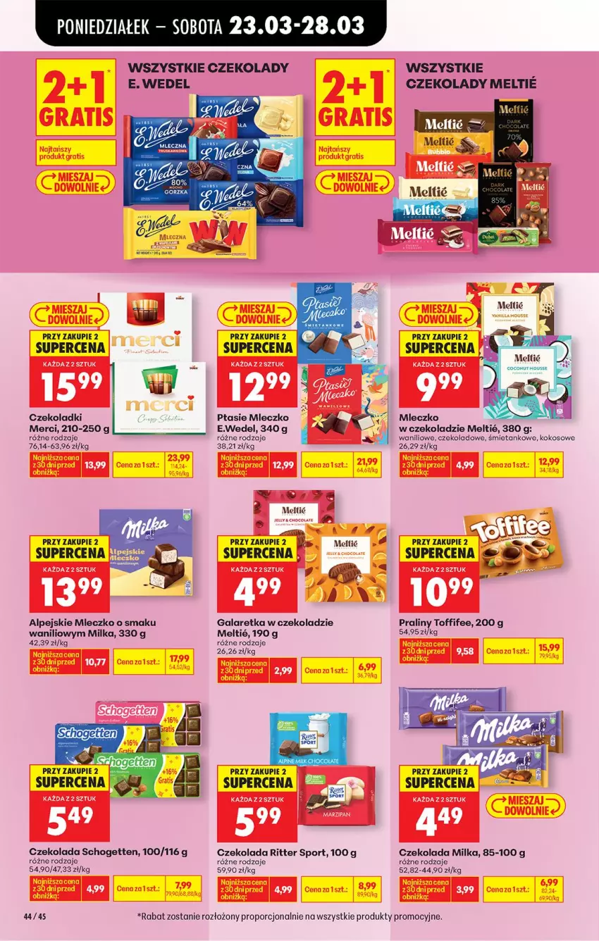 Gazetka promocyjna Biedronka - Od Poniedziałku - ważna 23.03 do 29.03.2026 - strona 62 - produkty: Czekolada, E. Wedel, Gala, Galaretka, Kokos, LG, Merci, Milka, Mleczko, Por, Praliny, Ptasie mleczko, Ritter Sport, Schogetten, Sport, Toffifee